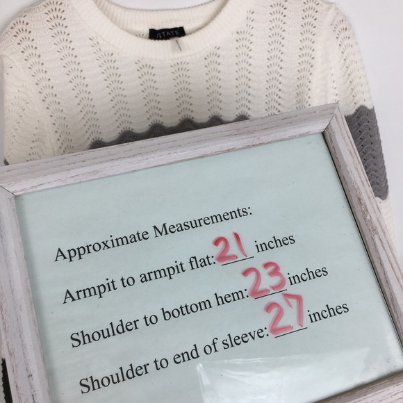 1. State Sweater Top Women’s Textured Pullover Grey White Green Striped Size L - Picture 12 of 14